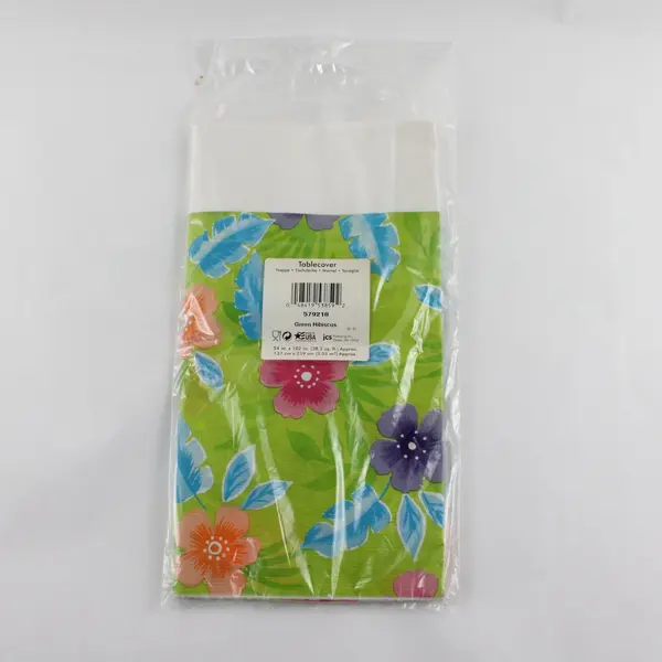 Vintage NEW SEALED JCS Green Hibiscus Print Party Tablecover 54"x102"