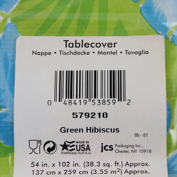 Vintage NEW SEALED JCS Green Hibiscus Print Party Tablecover 54"x102"