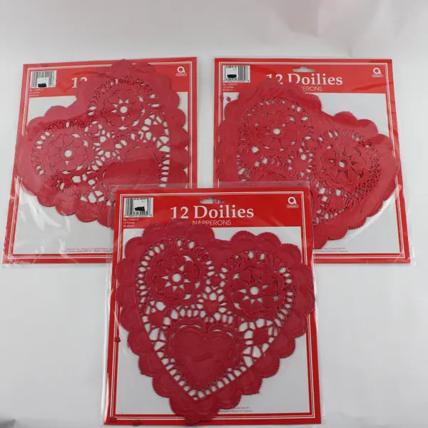 Lot of 36 NEW SEALED Amscan Red Heart-Shaped Doilies 10" Party Supplies