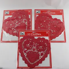 Lot of 36 NEW SEALED Amscan Red Heart-Shaped Doilies 10" Party Supplies