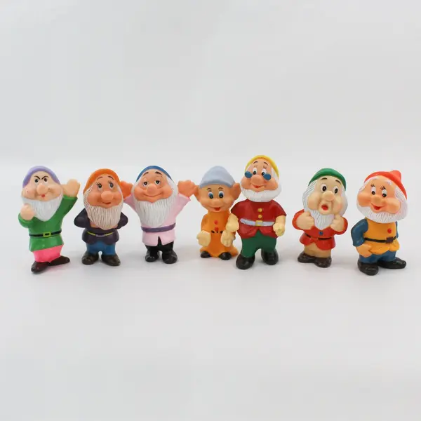 Vintage Disney Seven Dwarfs Rubber Squeaky Toys Complete Set