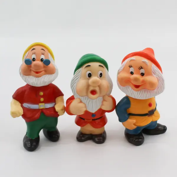 Vintage Disney Seven Dwarfs Rubber Squeaky Toys Complete Set