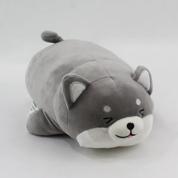 Daiso Gray White Dog Plush Stuffed Animal 16in