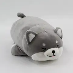 Daiso Gray White Dog Plush Stuffed Animal 16in