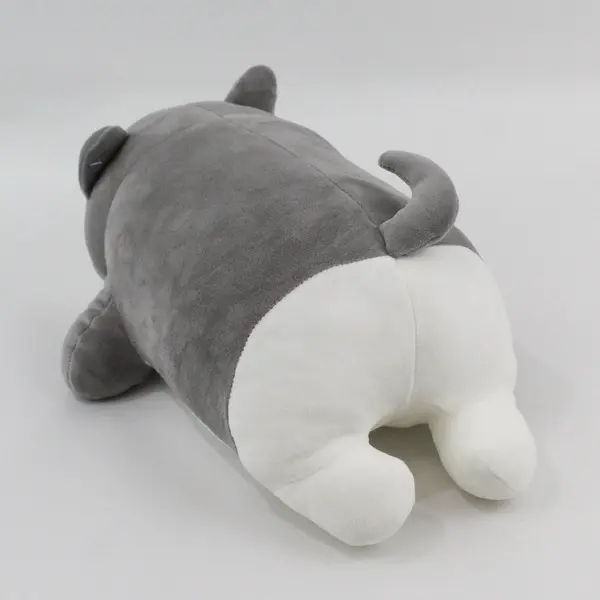 Daiso Gray White Dog Plush Stuffed Animal 16in