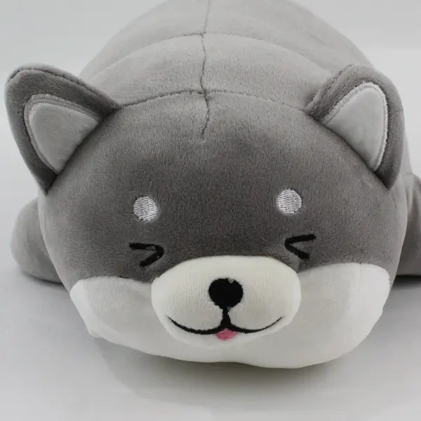 Daiso Gray White Dog Plush Stuffed Animal 16in
