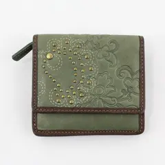 Fossil Women's Olive Floral Embossed Leather Compact Trifold Wallet
