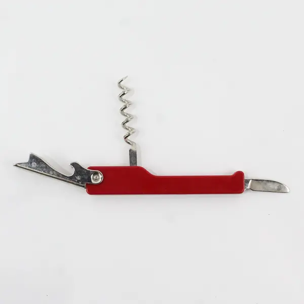 Red Waiters Corkscrew Wine Key Foil Cutter Pocket Opener Used