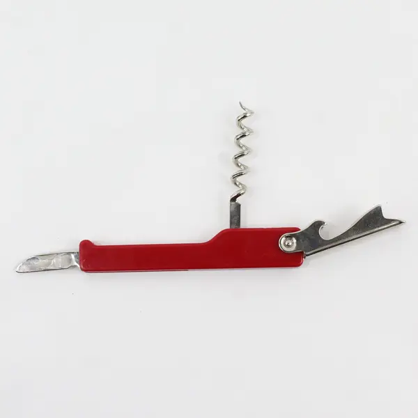 Red Waiters Corkscrew Wine Key Foil Cutter Pocket Opener Used