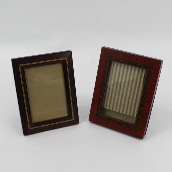 Lot of 2 Vtg Wooden Picture Frame Marquetry Border 3.5x4.5 Opening