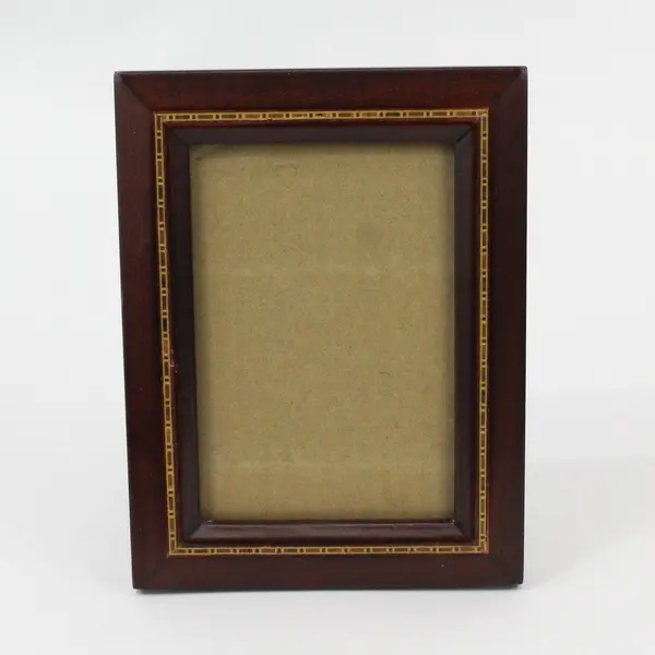 Lot of 2 Vtg Wooden Picture Frame Marquetry Border 3.5x4.5 Opening