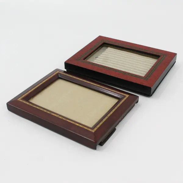 Lot of 2 Vtg Wooden Picture Frame Marquetry Border 3.5x4.5 Opening