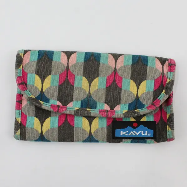 KAVU Trifold Canvas Wallet Clutch Geometric Pattern Logo Patch