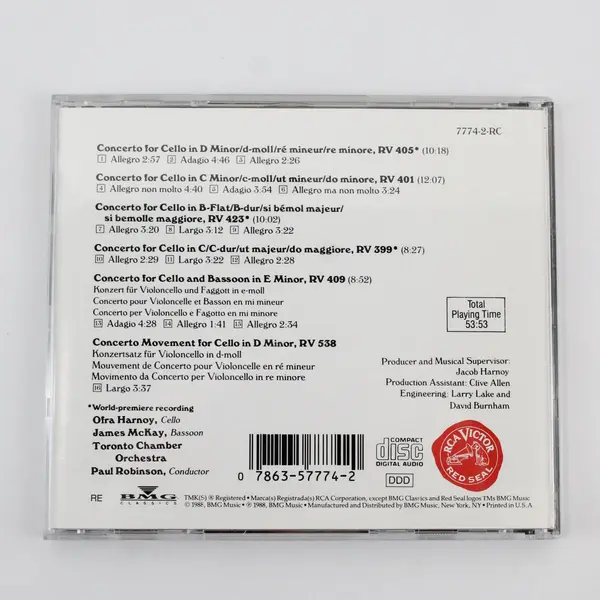 Ofra Harnoy: Vivaldi Cello Concertos Vol. 1 Toronto Chamber Orchestra CD