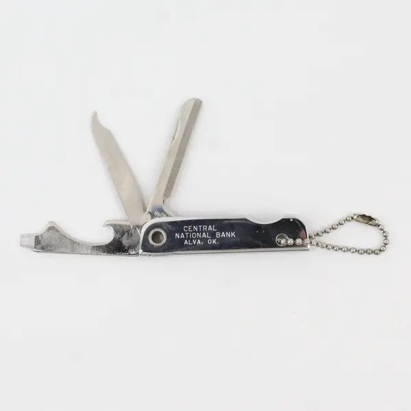 Central National Bank Alva OK Advertising Pocket Knife Bottle Opener Keychain