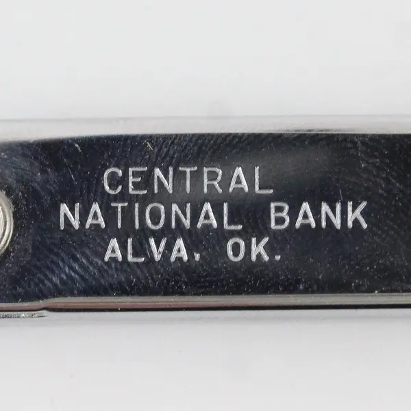 Central National Bank Alva OK Advertising Pocket Knife Bottle Opener Keychain