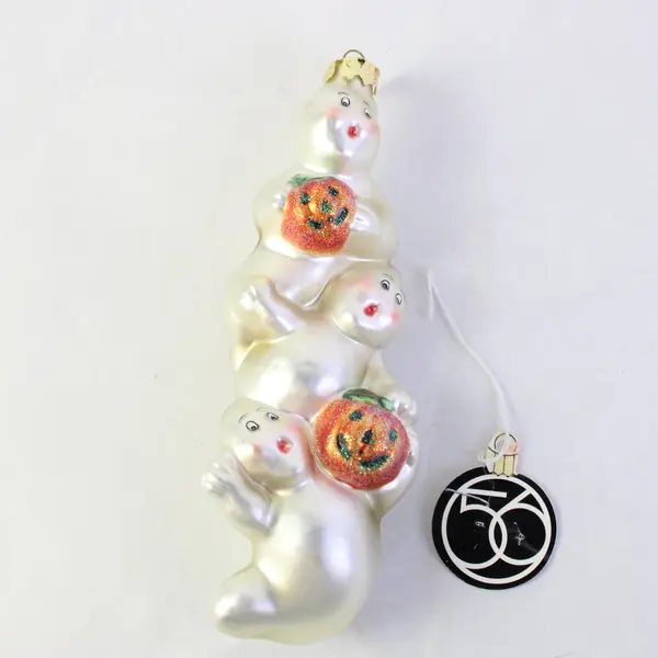 Dept 56 Hand-Blown Glass Halloween Ornament 3 Ghosts Jack-O-Lanterns 33829