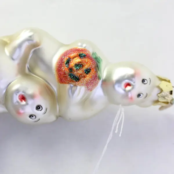Dept 56 Hand-Blown Glass Halloween Ornament 3 Ghosts Jack-O-Lanterns 33829