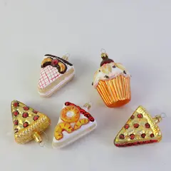 Lot of 5 Mouth-Blown Glass Dessert Christmas Ornaments
