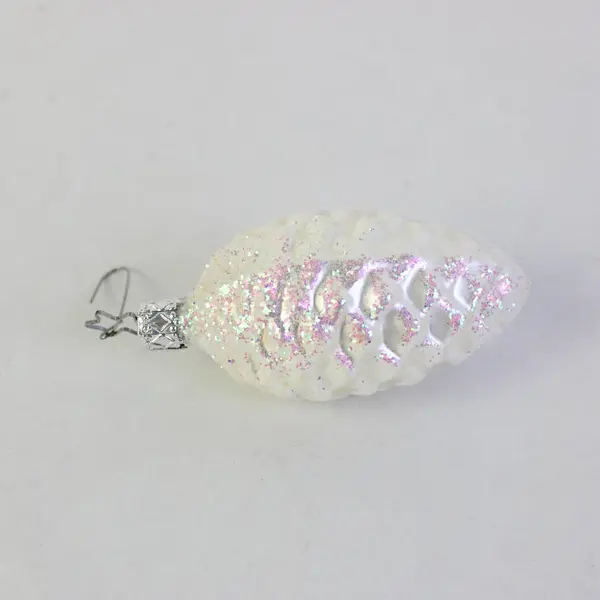 Lot of 7 White Frosted Pine Cone Ornaments Red Round Santa Boot Glass