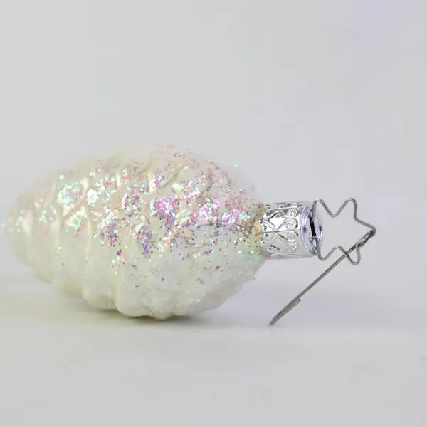 Lot of 7 White Frosted Pine Cone Ornaments Red Round Santa Boot Glass