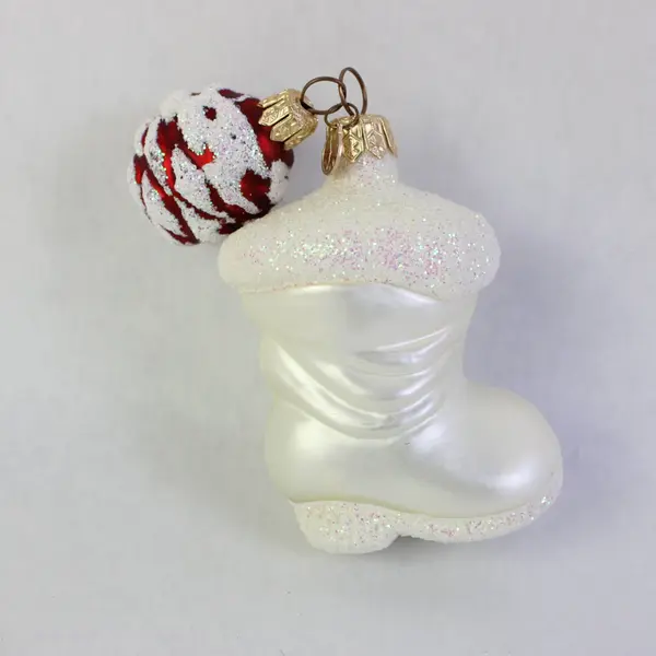 Lot of 7 White Frosted Pine Cone Ornaments Red Round Santa Boot Glass