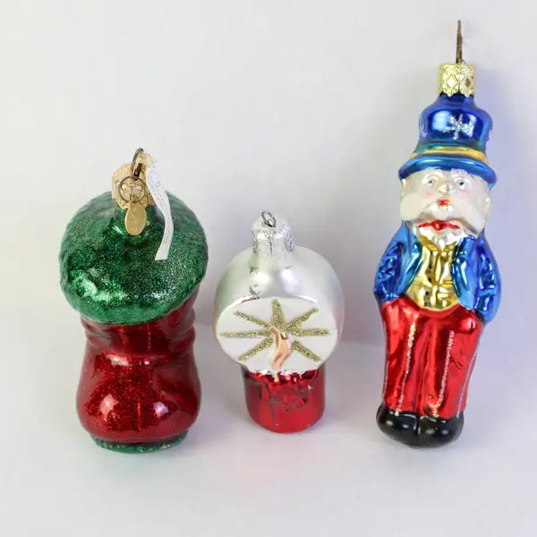 Lot of 3 Hand-Blown Glass Ornaments Uncle Sam Santa Boot Candle