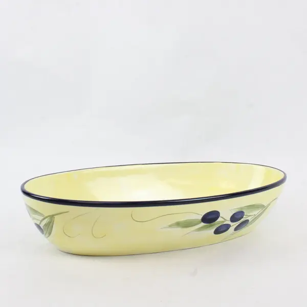 Vintage HD Designs Hand-Painted Ceramic Serving Dish Olive Branch Yellow