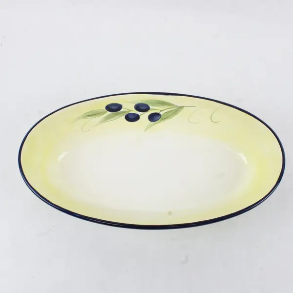 Vintage HD Designs Hand-Painted Ceramic Serving Dish Olive Branch Yellow