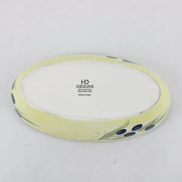 Vintage HD Designs Hand-Painted Ceramic Serving Dish Olive Branch Yellow