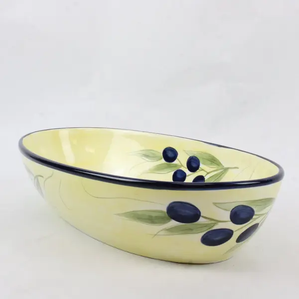 Vintage HD Designs Hand-Painted Ceramic Serving Dish Olive Branch Yellow