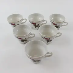 Set of 6 Vintage  Moss Rose Porcelain Fine China Tea Cups W/Gold Trim