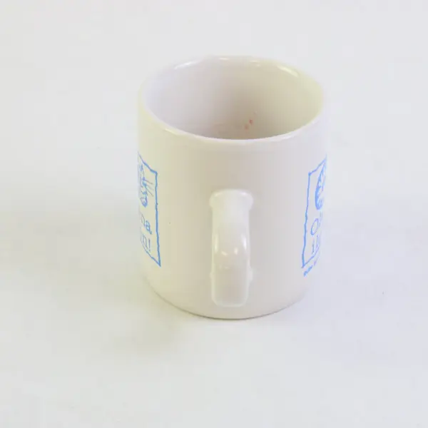Small White Ceramic Mug Blue Smiling Cat Finnish Saying Always Be Happy