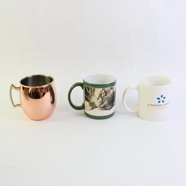Lot of 3 Coffee Mugs Cups Copper Cat Episcopal Church Colorado
