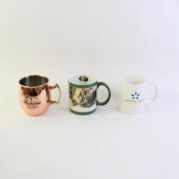 Lot of 3 Coffee Mugs Cups Copper Cat Episcopal Church Colorado