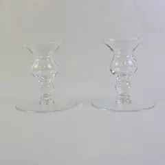 Vintage Set of 2 Clear Glass Candlestick Holders Decorative Collectible
