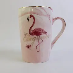 Pink Flamingo Mug Gold Trim Coffee Tea Cup Swirl Marble Design