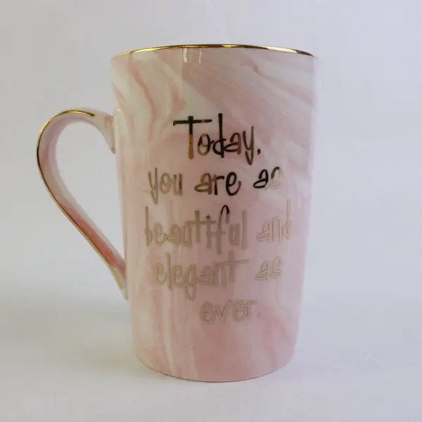 Pink Flamingo Mug Gold Trim Coffee Tea Cup Swirl Marble Design