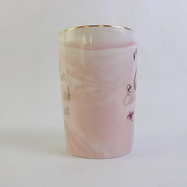 Pink Flamingo Mug Gold Trim Coffee Tea Cup Swirl Marble Design