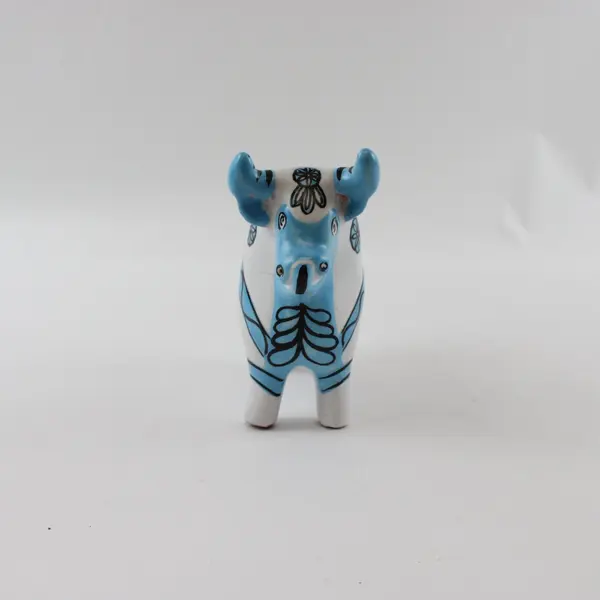 Peruvian Pucara Bull Ceramic Hand Painted Blue White Floral M. Fett Lima Peru