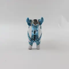Peruvian Pucara Bull Ceramic Hand Painted Blue White Floral M. Fett Lima Peru