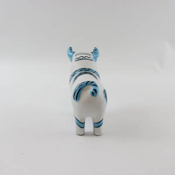 Peruvian Pucara Bull Ceramic Hand Painted Blue White Floral M. Fett Lima Peru