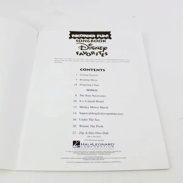 Recorder Fun! Disney Favorites Songbook With Easy Instructions 1993 PB