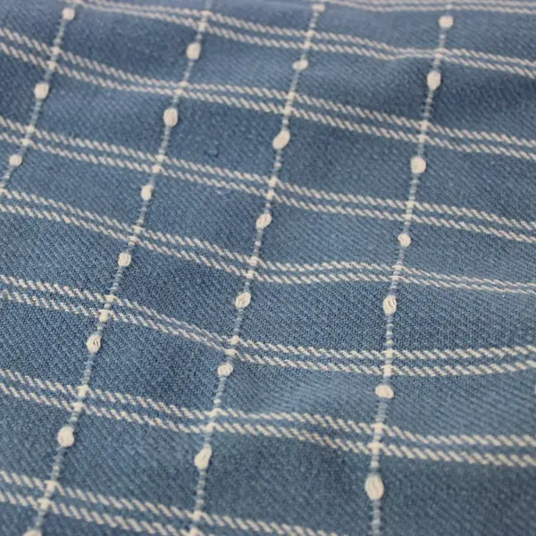 Blue and White Plaid Fringe Oval Tablecloth 48"x72"