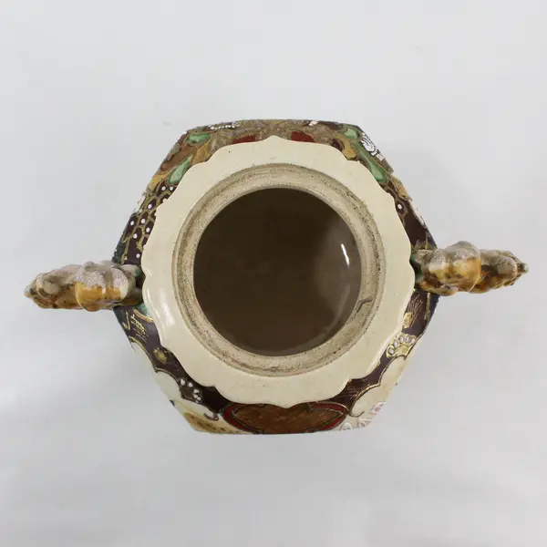 Vintage Japanese Satsuma Tripod Urn Censer Foo Dog Handles No Lid