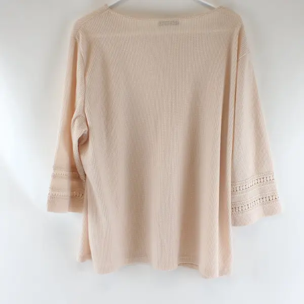 Ofeefan Light Pink Crochet Detail 3/4-Sleeve Waffle Knit Top Women's XXL