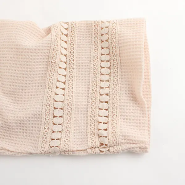 Ofeefan Light Pink Crochet Detail 3/4-Sleeve Waffle Knit Top Women's XXL