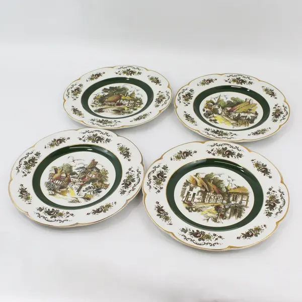 Vintage Wood & Sons Ascot Village Stoneware Plates Set of 4 10.75"
