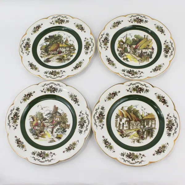 Vintage Wood & Sons Ascot Village Stoneware Plates Set of 4 10.75"