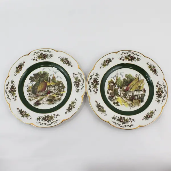 Vintage Wood & Sons Ascot Village Stoneware Plates Set of 4 10.75"